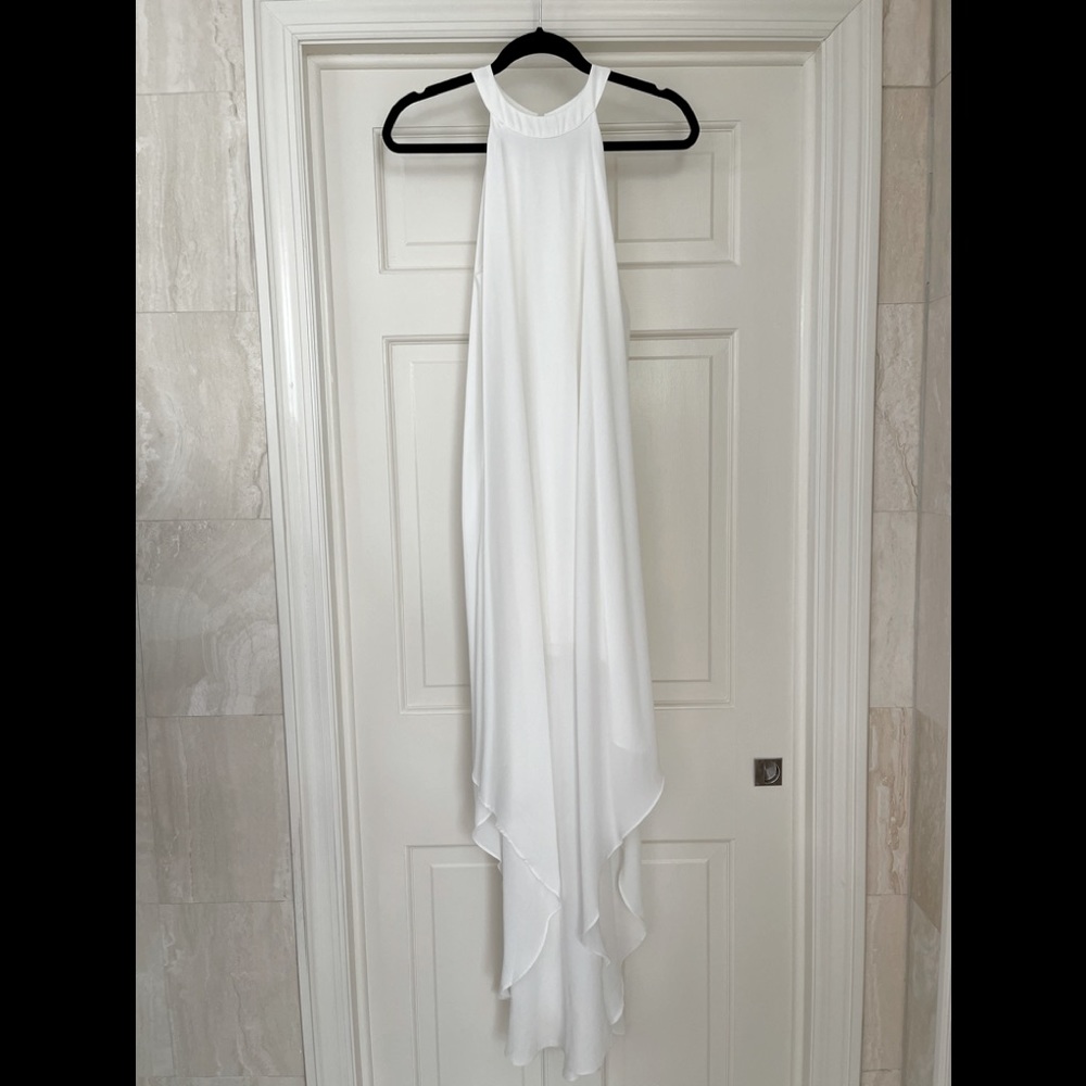 White asymmetrical chiffon dress